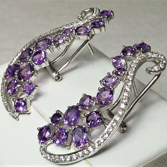 Genuine,Natural Amethyst 925 Solid Sterling Silver - Picture 2 of 5